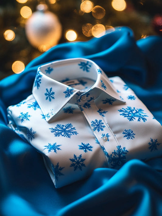 Christmas Men's Business Luxury Snowflake Print Long Sleeve Shirt