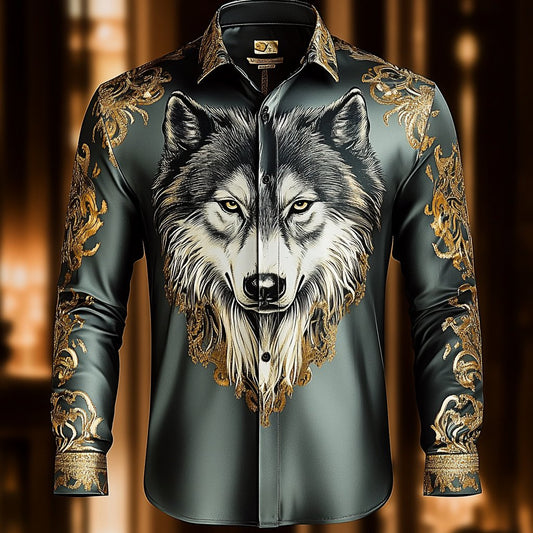 Men's Luxury Long-sleeved Shirt with Beast Print