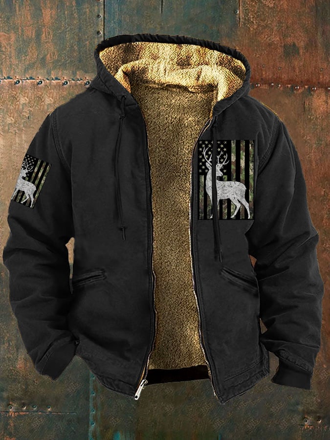 Men's Vintage Elk Flag Print Jacket