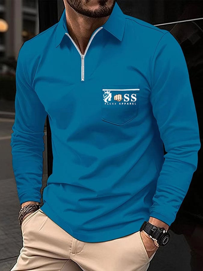 Men's Sports Casual Slim Fit Long Sleeve Polo Shirt