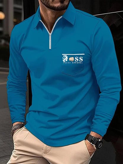 Men's Sports Casual Slim Fit Long Sleeve Polo Shirt