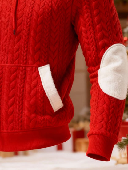 Men's Warm Plush Stitching Contrast Color Christmas Hooded Sweatshirt