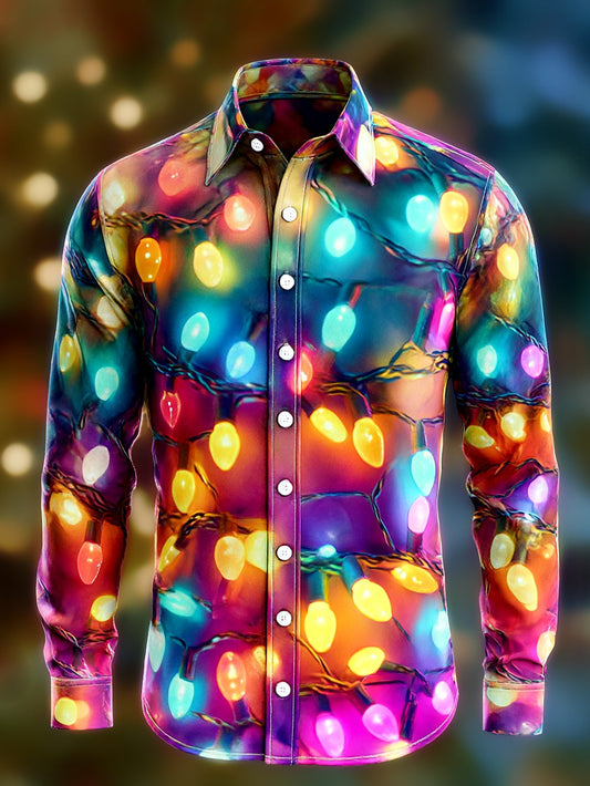 Men's Retro Casual Christmas Light Art Long-Sleeved Shirt