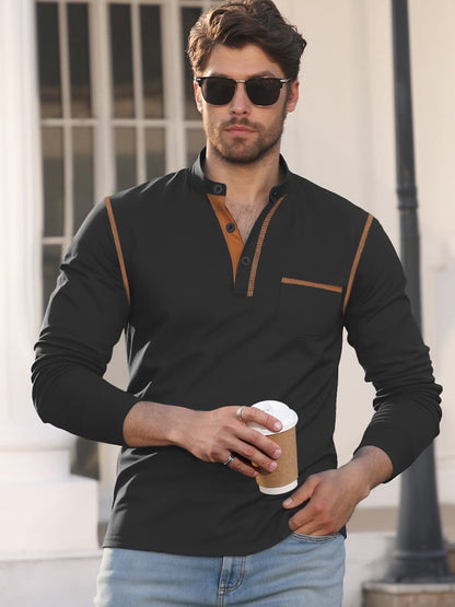 Men's Retro Contrast Henley