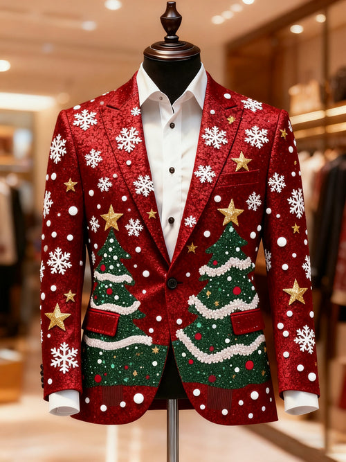 Men's Retro Christmas Tree Casual Blazer