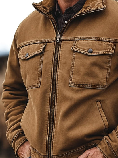 Men's Vintage Classic Distressed Casual Pocket Jacket