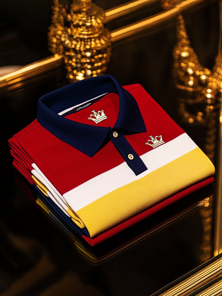 Men's Business Casual Logo Button Short Sleeve Polo Shirt