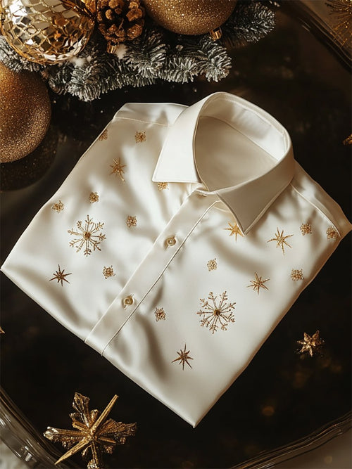 Men's Silk Christmas Luxury Business Long Sleeve Shirt