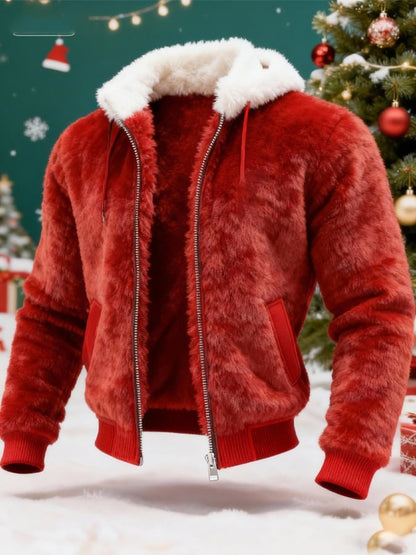 Men's Retro Plush Patchwork Warm Christmas Outdoor Jacket
