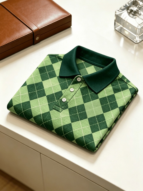 Men's Business Colorblock Plaid Print Polo Shirt