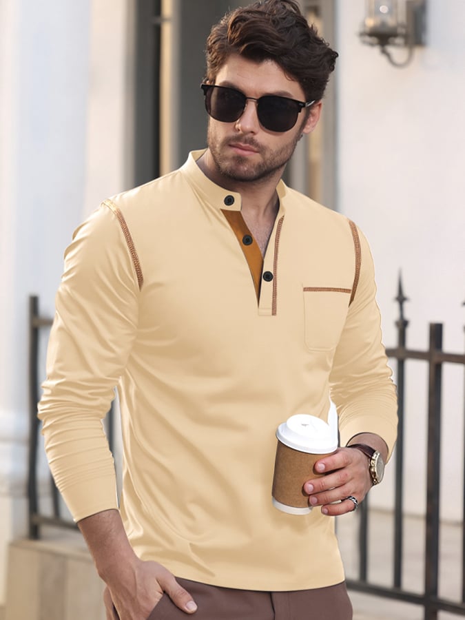 Men's Retro Contrast Henley
