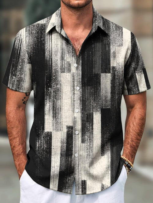Men's Retro Casual Short Sleeve Faux Linen Lapel Shirt