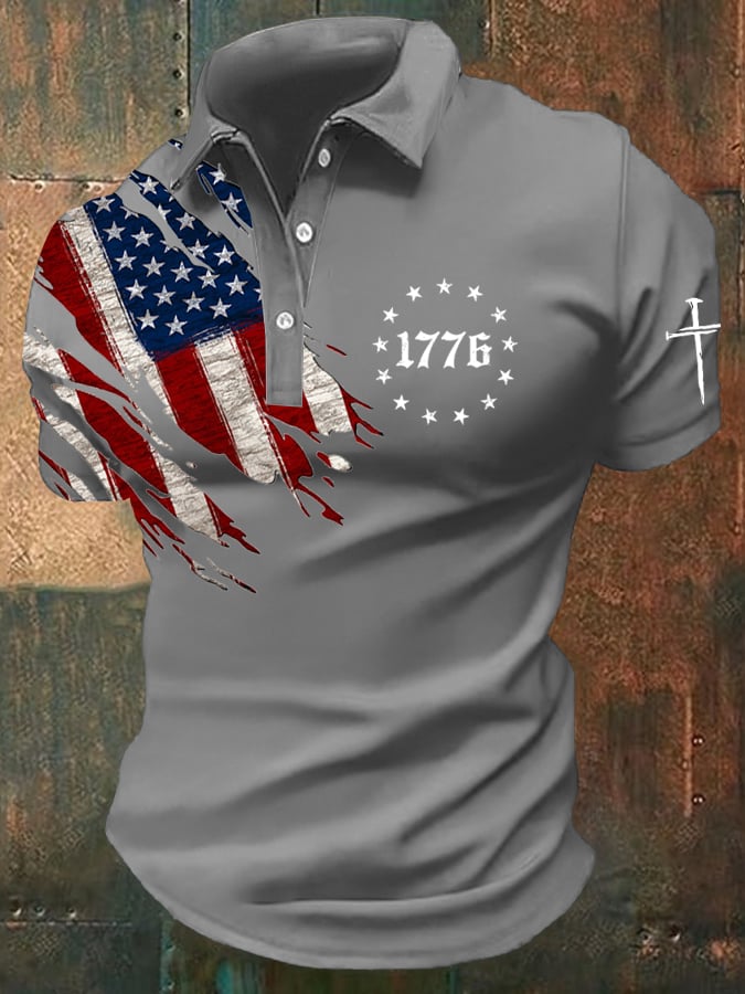 Men's Independence Day Faith Cross Printed Casual POLO Shirt