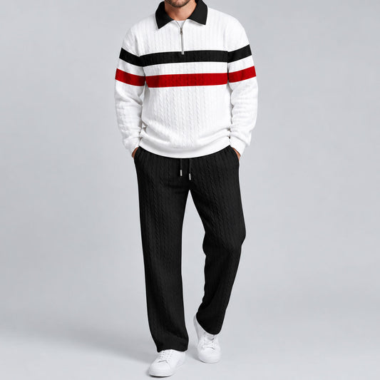 Men's Striped Polo Shirt and Pants Set