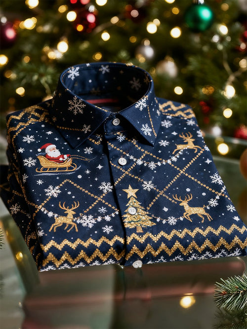 Men's  Christmas Long Sleeve Button-Down Shirt