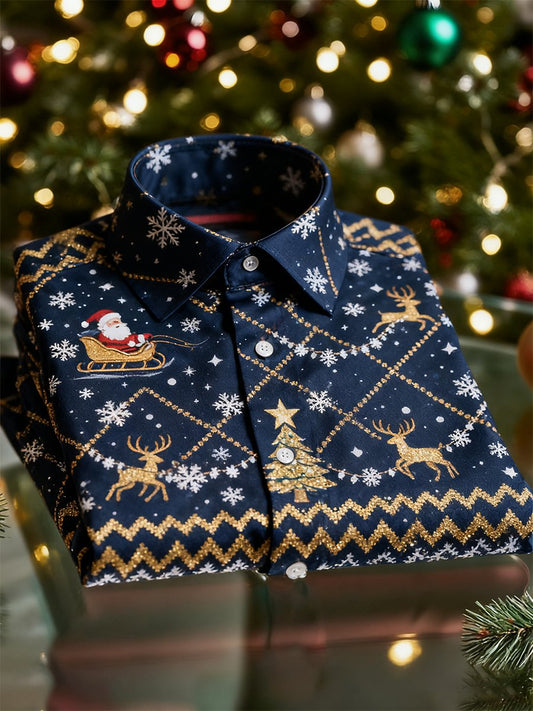 Men's  Christmas Long Sleeve Button-Down Shirt
