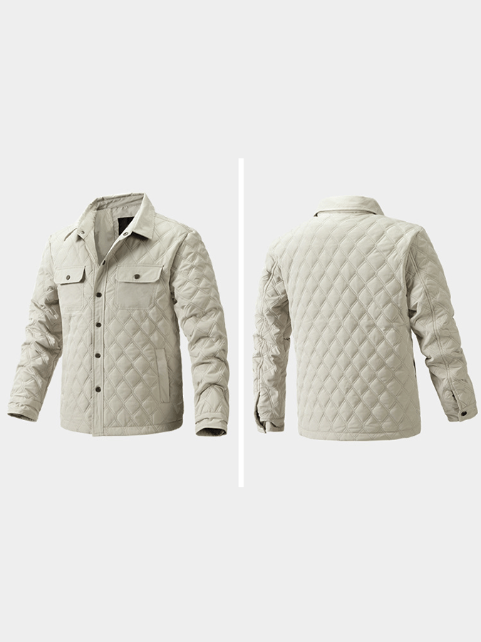 Men's Retro Diamond Pleated Cotton Multi-Pocket Casual Cotton Jacket