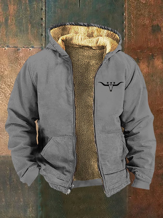 Men's Vintage Western Cow Print Arctic Fleece Zip-Up Jacket