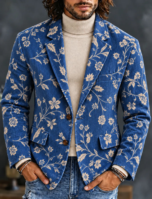 Men's Vintage Bohe Floral Print Casual Corduroy Blazer