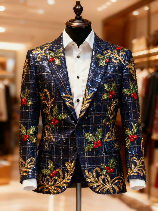 Men's Christmas Casual Print Large Pocket Blazers
