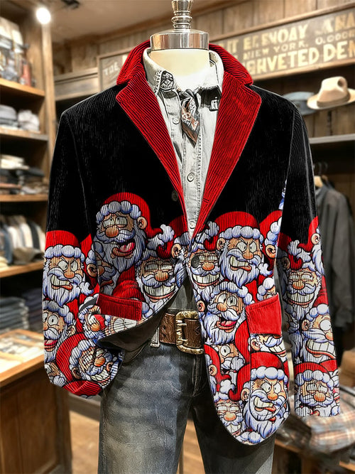 Men's Retro Christmas Art Print Casual Blazer