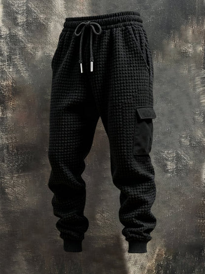 Men's Waffle Panel Contrast Color Henry Casual Sweatshirt Set