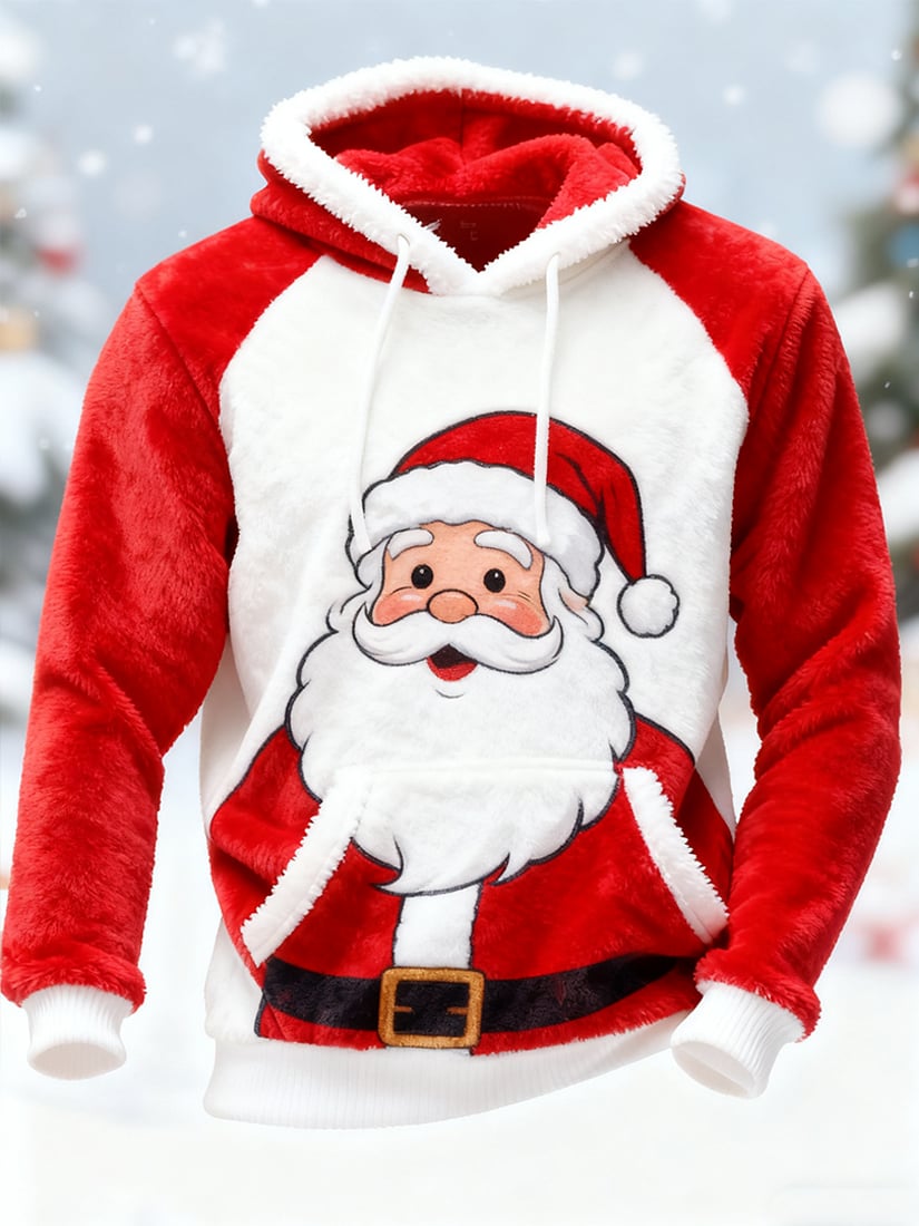 Men's Casual Christmas Comfortable Flannel Warm Hoodie