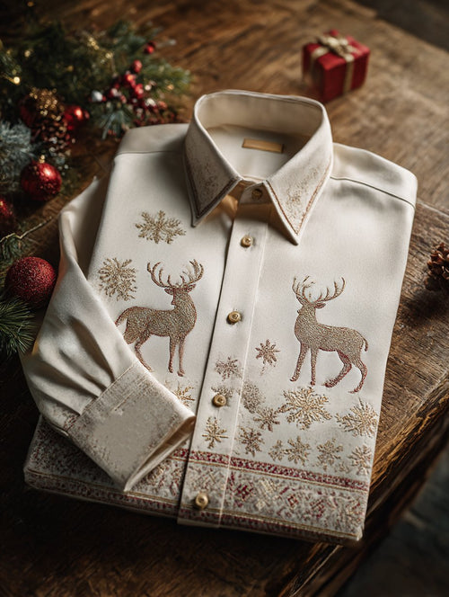 Men's Luxury Christmas Party Long Sleeve Button-Down Shirt
