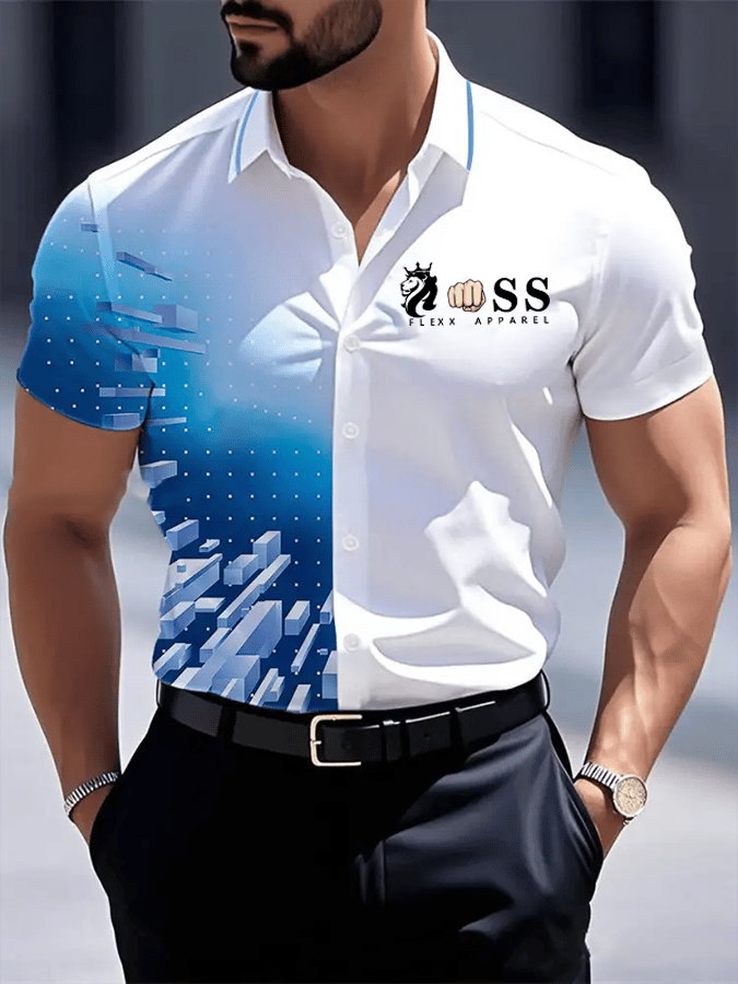 Men's Retro Letter Design Printed Business Short Sleeve Shirt