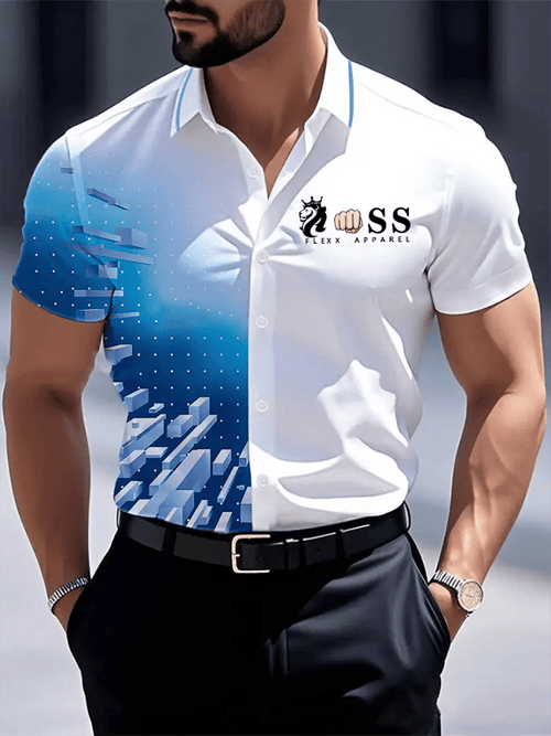 Men's Retro Letter Design Printed Business Short Sleeve Shirt