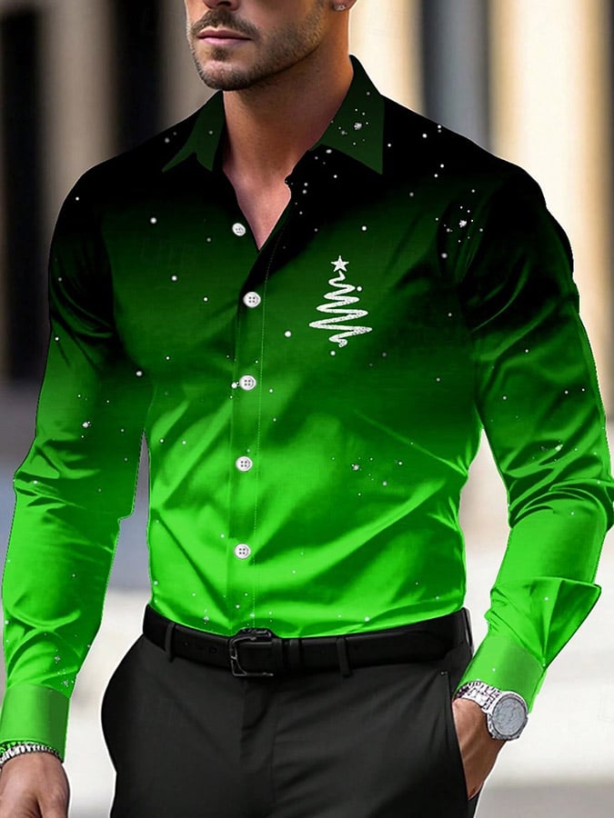 Men's Luxury Christmas Contrast Color Print Long Sleeve Shirt