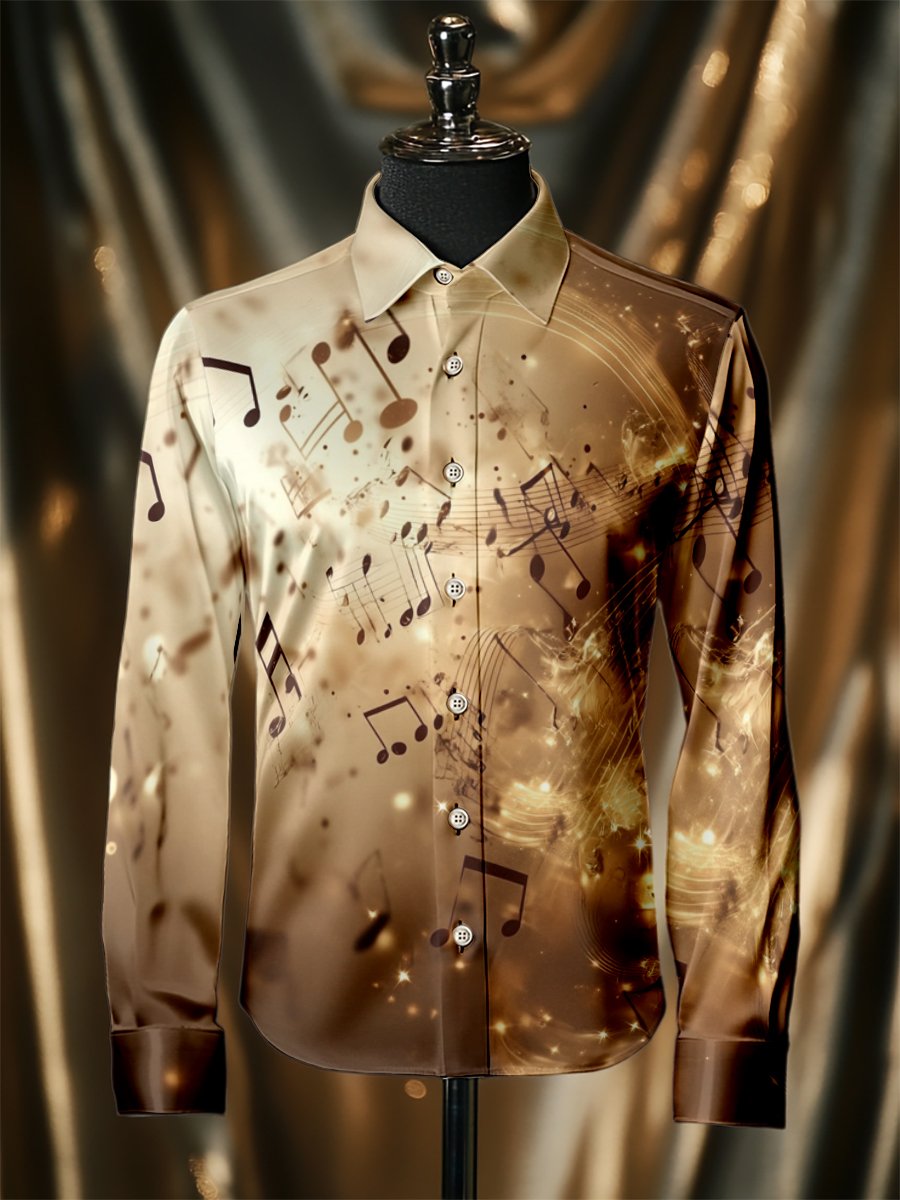 Men's Silk musical note Luxury Business Long Sleeve Shirt