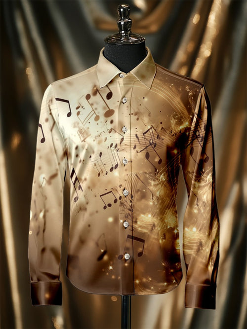 Men's Silk musical note Luxury Business Long Sleeve Shirt