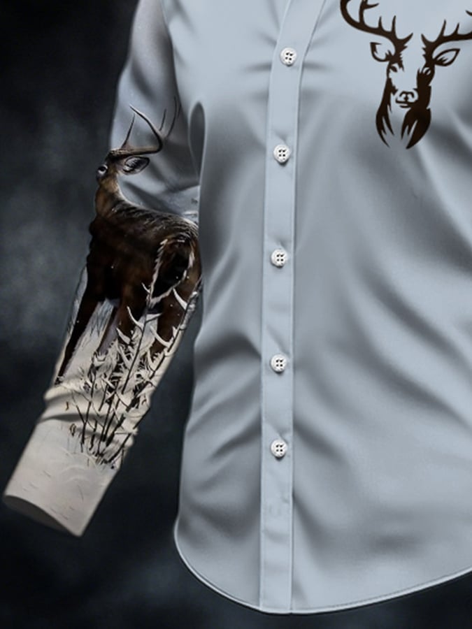 Men's Casual Simple Camouflage Elk Western Style Shirt