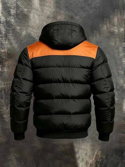 Men's Retro Color-Block Hooded Padded Jacket