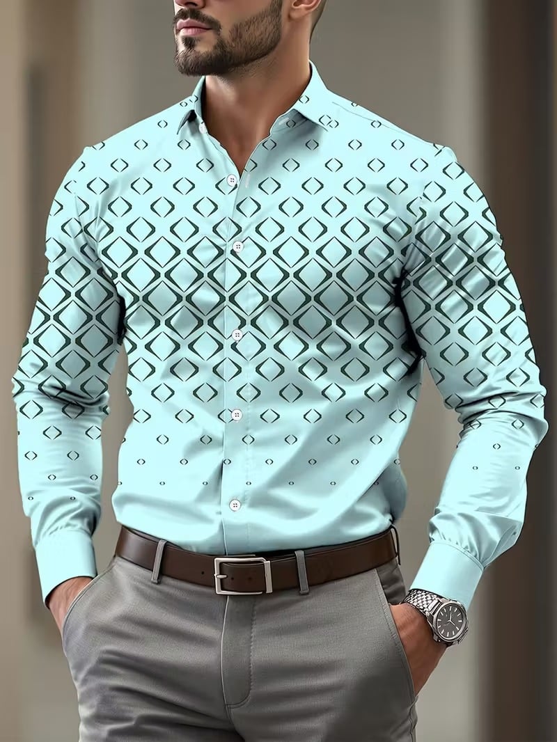 Men's Street Style Business Casual Printed Long Sleeve Shirt