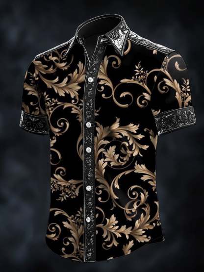 Men's Retro Baroque Print Dark Shirt