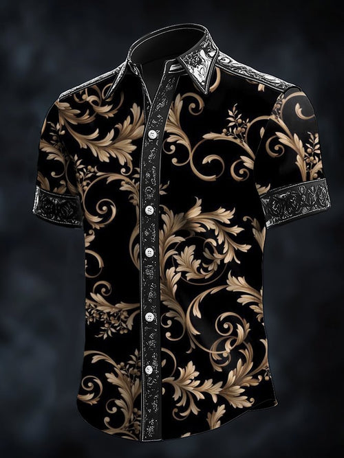 Men's Retro Baroque Print Dark Shirt