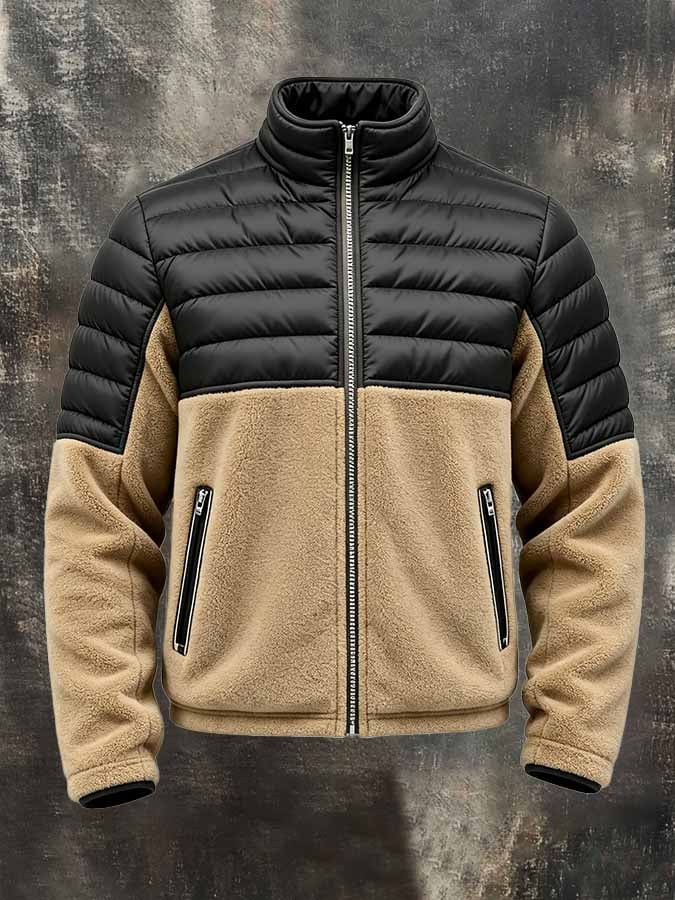 Men's Retro Short-Pile Fleece-Panelled Outdoor Down Jacket