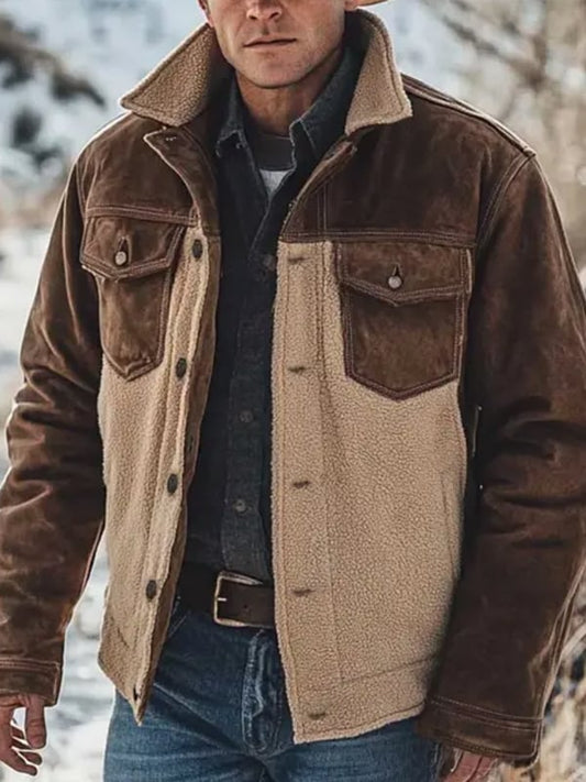 Men's Western Outdoor Flannel Collar Multi-Pocket Jacket
