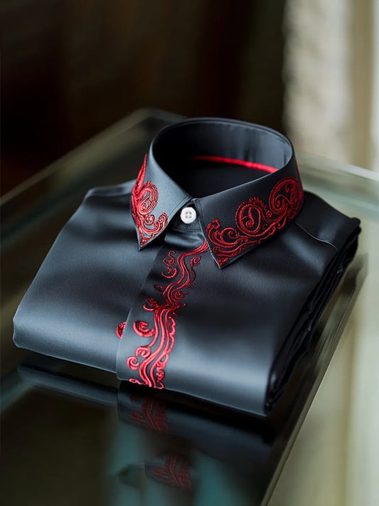 Men's Fashion Business Luxury Design Embroidery Long Sleeve Shirt