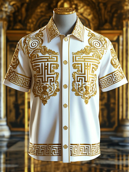 Men's Satin Luxe Print Short Sleeve Button Shirt