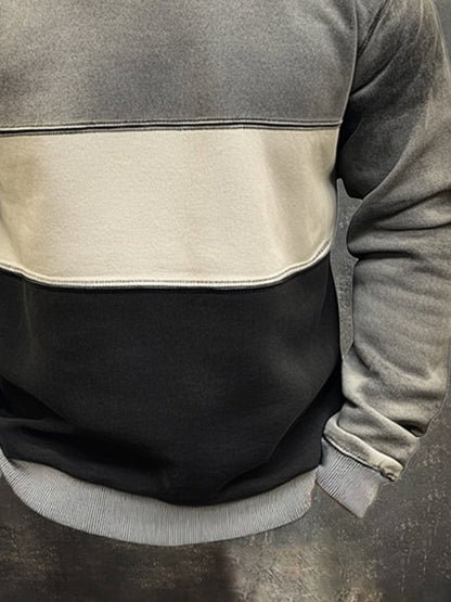 Men'S Vintage Distressed Colorblock Round Neck Long-Sleeved Sweatshirt