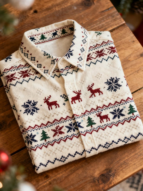 Men's  Christmas Long Sleeve Button-Down Shirt