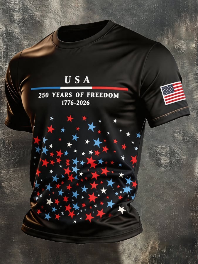 Men's Retro Independence Day Patriot Crew Neck T-Shirt