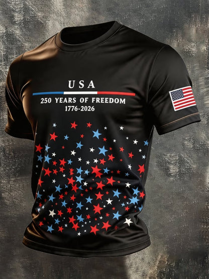 Men's Retro Independence Day Patriot Crew Neck T-Shirt