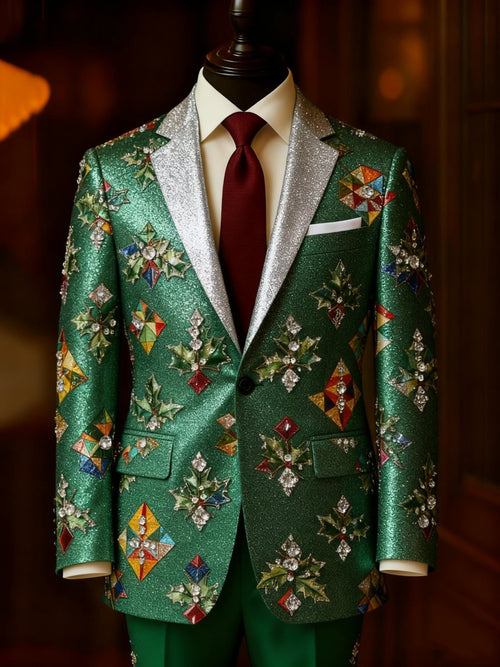 Men's Luxury Christmas Evergreen Lapel Suit Jacket