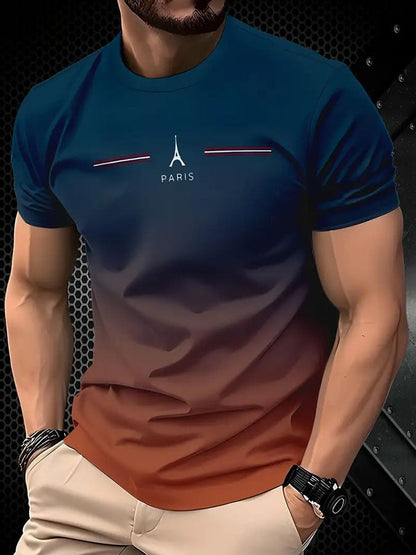 Men'S Casual Colorblock Striped Graphic T-Shirt