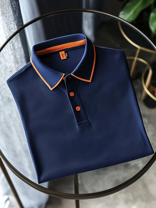 Men's Business Casual Embroidered    Button Short Sleeve Polo Shirt