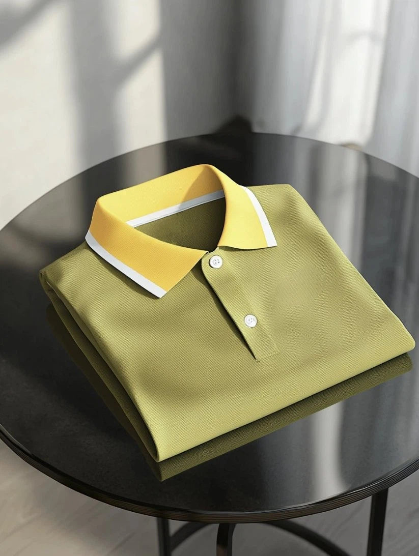 Men's Business Casual Embroidered    Button Short Sleeve Polo Shirt